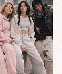 Gen Z fashion photo in comfy matching sweats set